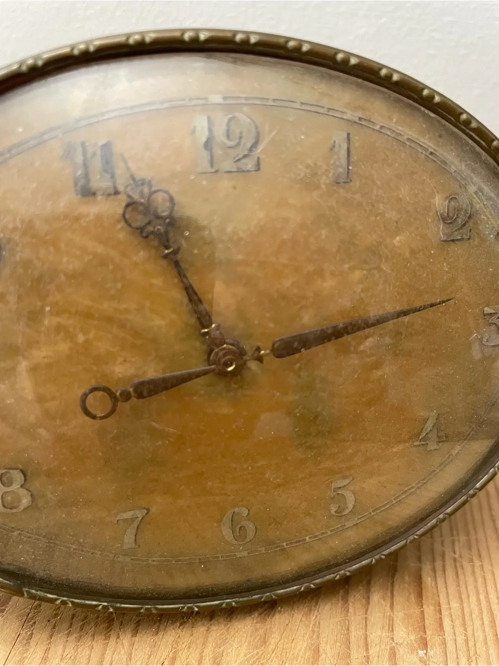 Vintage Oval brass Clock. 5” wide on brass stand
